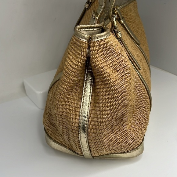 Michael Kors Straw/Gild Lame Leather Shoulder Tote with Removable Pouch - Picture 4 of 11